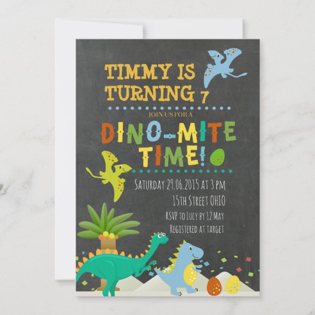 Invitación al cumpleaños de los niños de Dinosaur (Anverso)