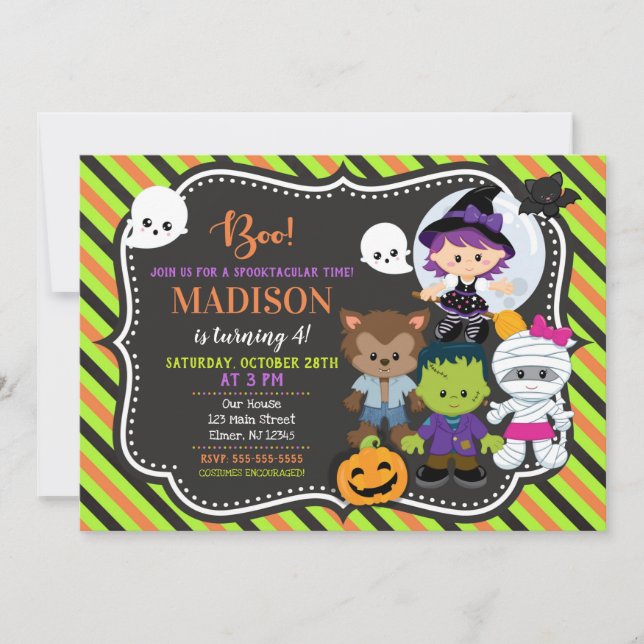 Invitación al cumpleaños de los niños de Halloween (Anverso)