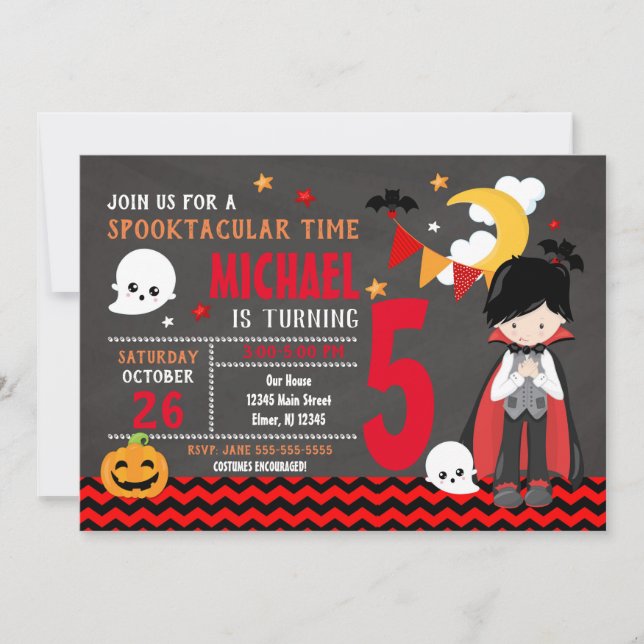 Invitación al cumpleaños de los niños de Halloween (Anverso)