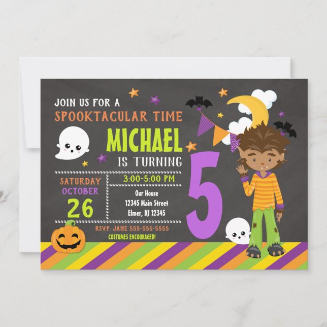Invitación al cumpleaños de los niños de Halloween (Anverso)