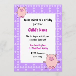 Invitación al cumpleaños de los niños de Pink Pigg