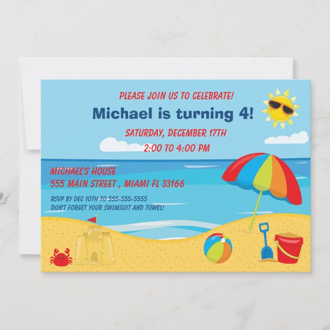 Invitación al cumpleaños de los niños de playa (Anverso)