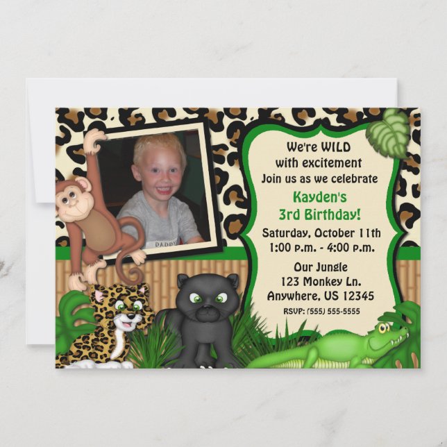 Invitación al cumpleaños de los niños de Safari de (Anverso)