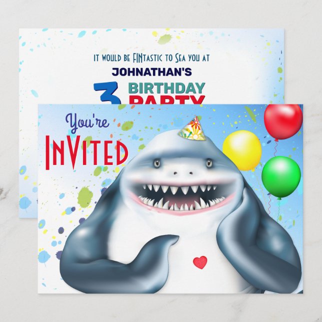 Invitación al cumpleaños de los niños tiburones (Anverso / Reverso)