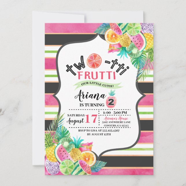 Invitación al cumpleaños de los niños Twotti Frutt (Anverso)