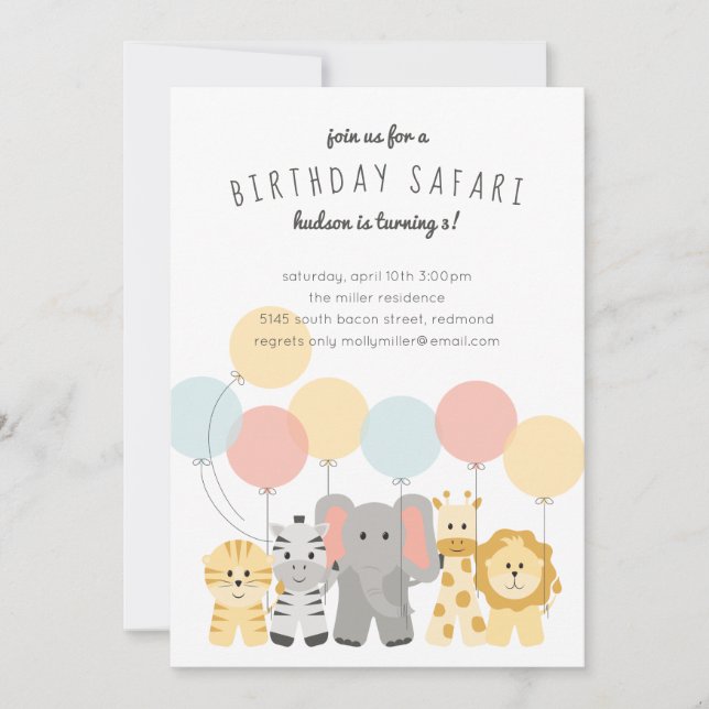 Invitación al cumpleaños de los safari africanos (Anverso)
