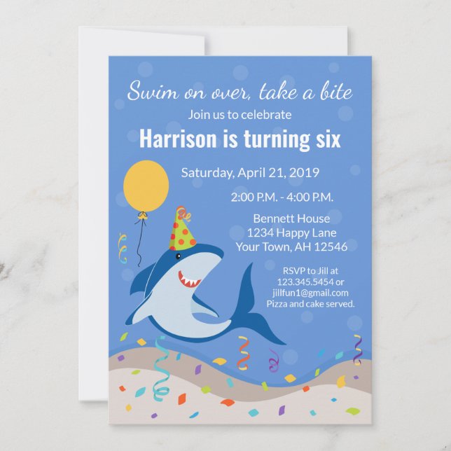 Invitación al cumpleaños de los tiburones (Anverso)