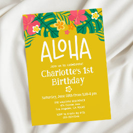 Invitación al cumpleaños de Luau Aloha, amarillo t