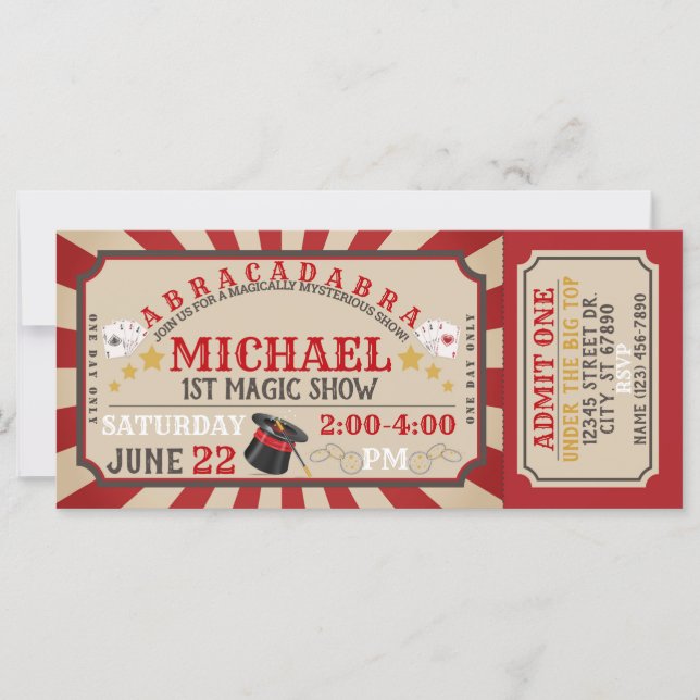 Invitación al cumpleaños de Magic Show Ticket (Anverso)