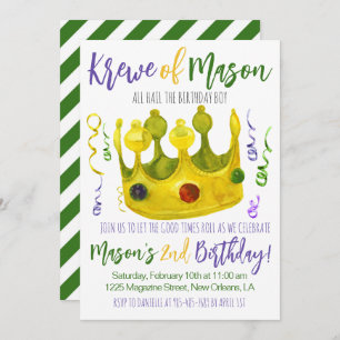 Invitación al cumpleaños de Mardi Gras King