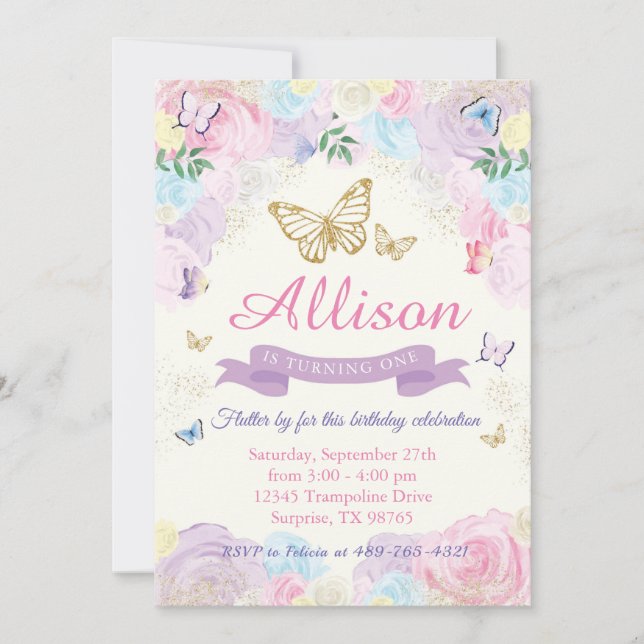 Invitación al cumpleaños de Mariposa (Anverso)