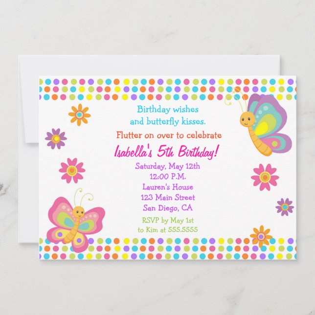 Invitación al cumpleaños de Mariposa (Anverso)