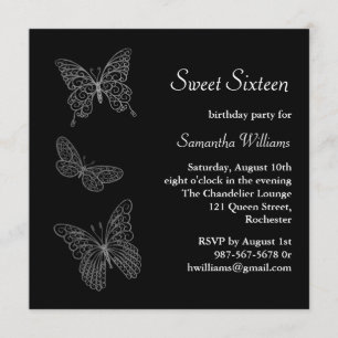 Invitación al cumpleaños de Mariposa (negro)