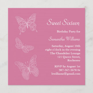 Invitación al cumpleaños de Mariposa (rosa)