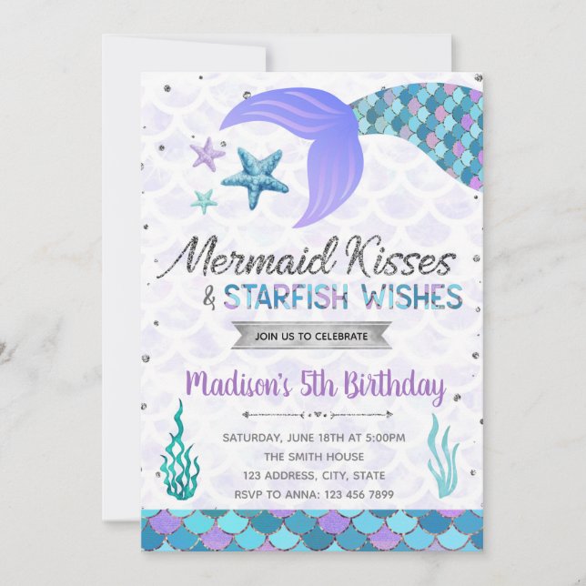 Invitación al cumpleaños de Mermaid (Anverso)