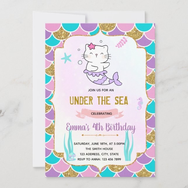 Invitación al cumpleaños de Mermaid (Anverso)