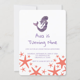 Invitación al cumpleaños de Mermaid Purple Starfis