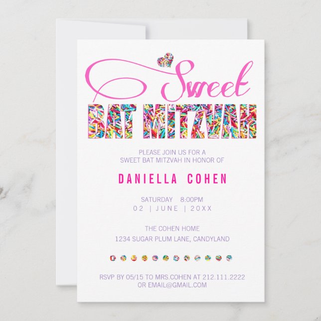 Invitación al cumpleaños de MITZVAH, tema del cant (Anverso)