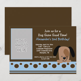 Invitación al cumpleaños de Mod Puppy Blue y Brown