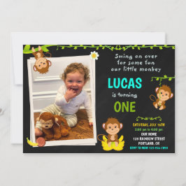 Invitación al cumpleaños de Monkey Photo Boy 1er c
