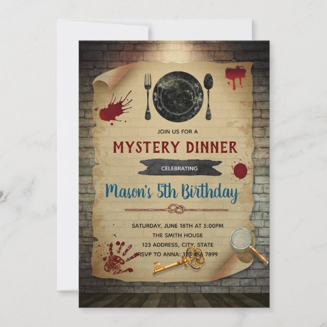 Invitación al cumpleaños de Murder Mystery Dinner (Anverso)