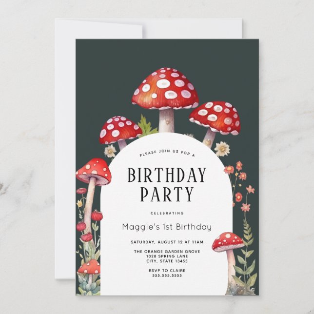 Invitación al cumpleaños de Mushroom Cottage Woodl (Anverso)