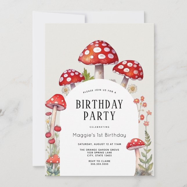 Invitación al cumpleaños de Mushroom Cottage Woodl (Anverso)