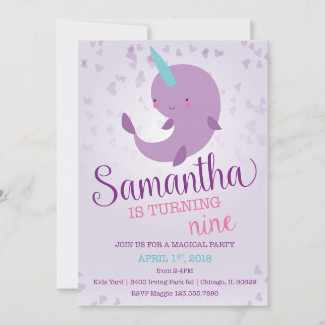 Invitación al cumpleaños de Narwhal (Anverso)