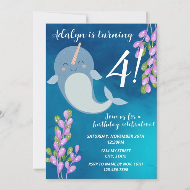 Invitación al cumpleaños de Narwhal (Anverso)