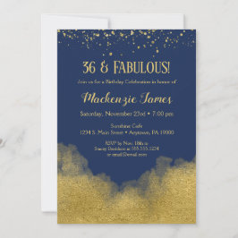 Invitación al cumpleaños de Navy Blue Gold Confett