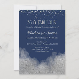 Invitación al cumpleaños de Navy Blue Silver Confe