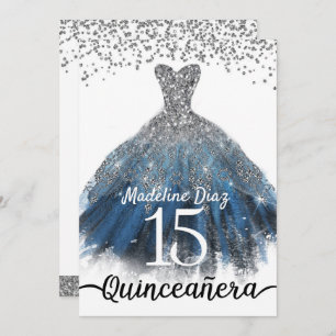 Invitación al cumpleaños de Navy Blue Silver Quinc