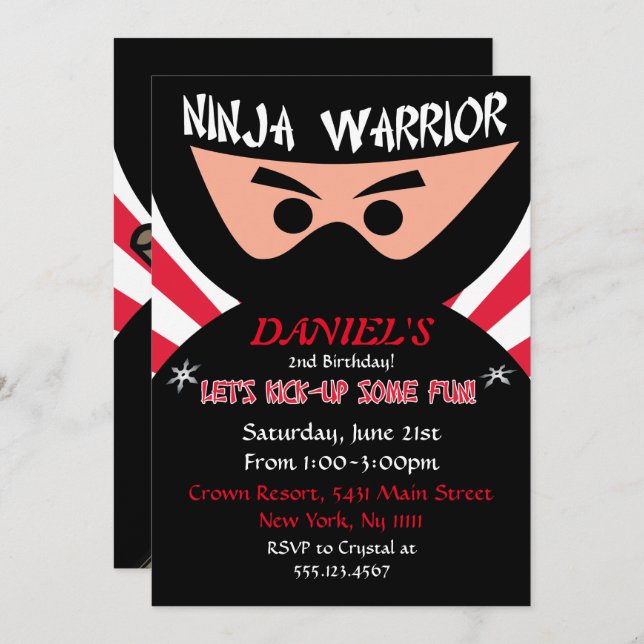 Invitación al cumpleaños de Ninja Warrior (Anverso / Reverso)