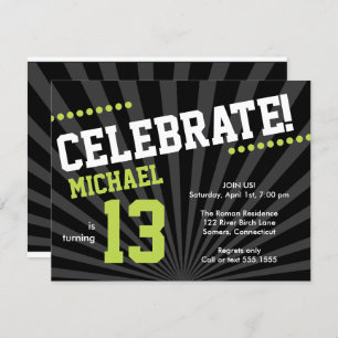 Invitación al cumpleaños de niño adolescente, verd