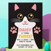 Invitación al cumpleaños de niños con tema de gato