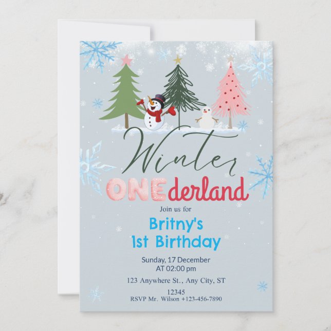 Invitación al cumpleaños de Onederland invierno Sn (Anverso)