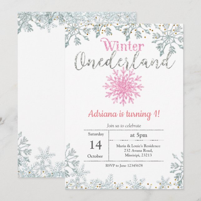 Invitación al cumpleaños de Onederland, Purpurina  (Anverso / Reverso)