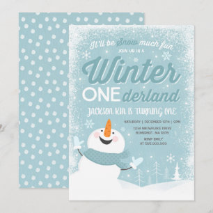 Invitación al cumpleaños de Onederland Snowman Blu