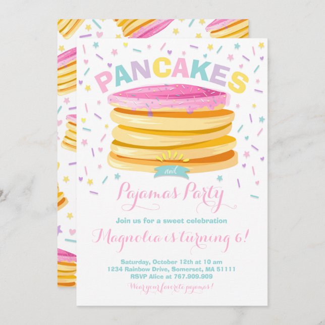Invitación al cumpleaños de Pancake y Pajamas al F