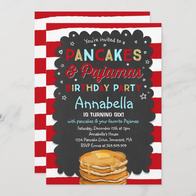Invitación al cumpleaños de Pancake y Pajamas al F (Anverso / Reverso)