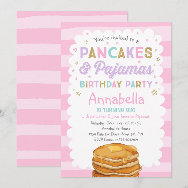 Invitación al cumpleaños de Pancake y Pajamas al F (Anverso / Reverso)