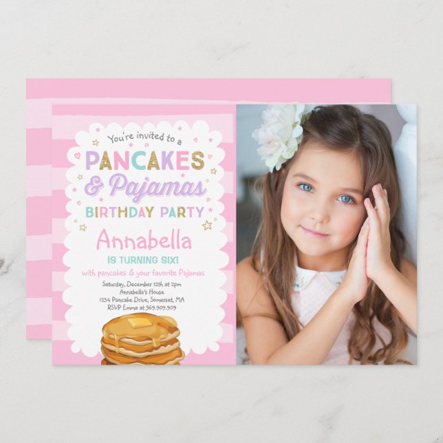 Invitación al cumpleaños de Pancake y Pajamas al F (Anverso / Reverso)
