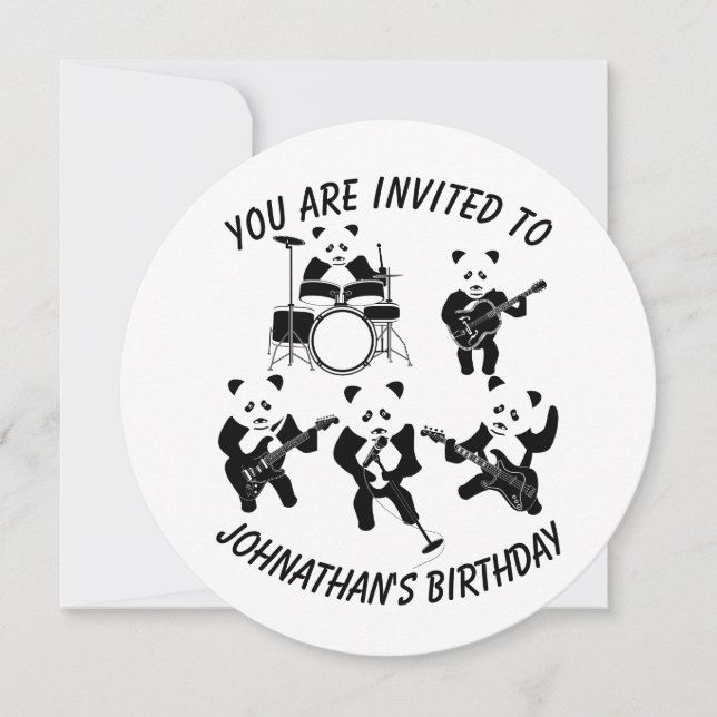 Invitación al cumpleaños de Panda Band Cute Kids (Anverso)