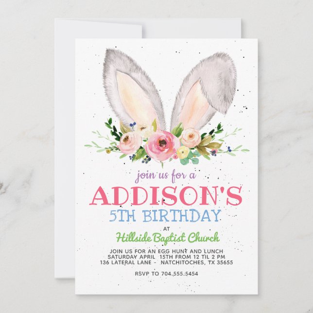 Invitación al cumpleaños de Pascua, cumpleaños con (Anverso)