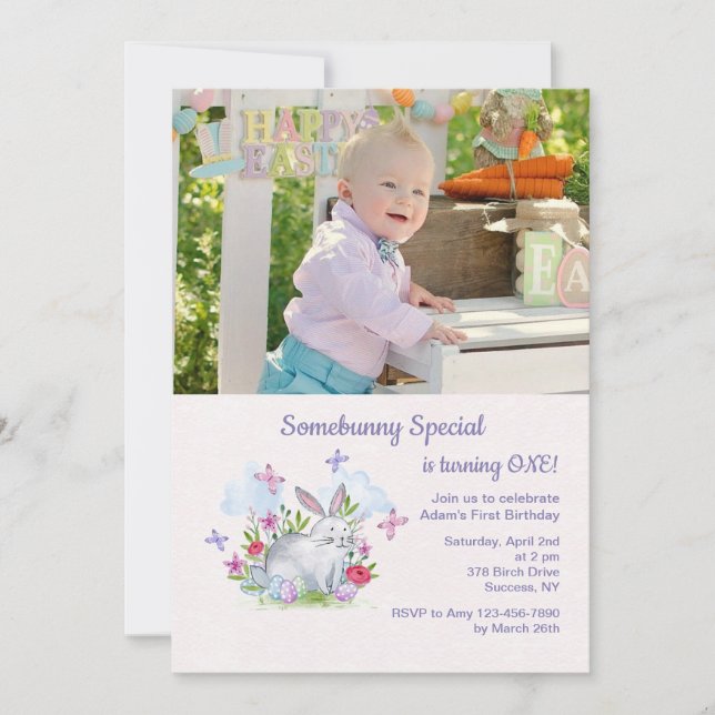 Invitación al cumpleaños de Pascua de la foto espe (Anverso)