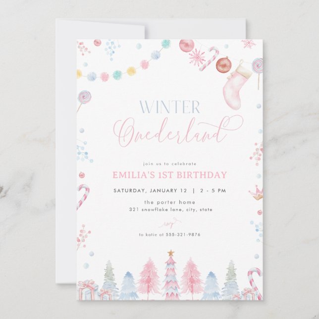 Invitación al cumpleaños de Pastel Chica Winter On (Anverso)