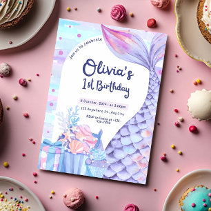 Invitación al cumpleaños de Pastel Mermaid