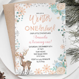 Invitación al cumpleaños de Peach Mint Winter ONEd