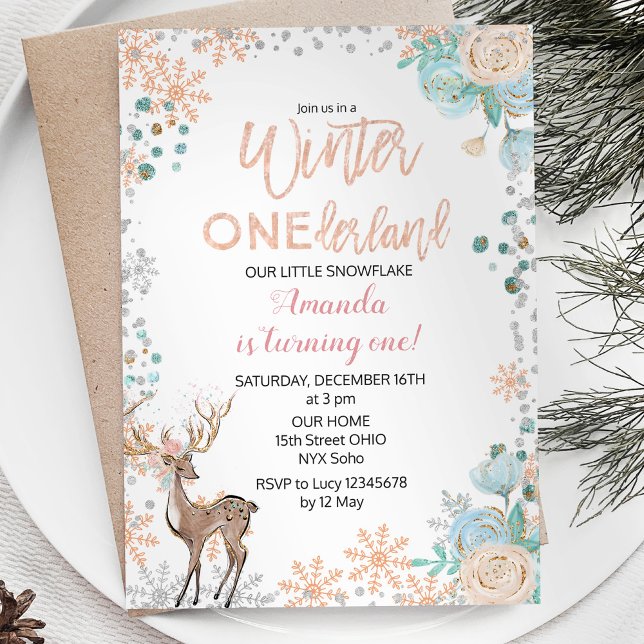 Invitación al cumpleaños de Peach Mint Winter ONEd (Subido por el creador)