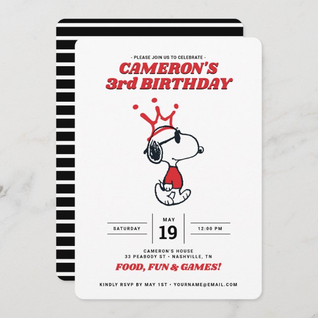 Invitación al cumpleaños de Peanuts Joe Guay (Anverso / Reverso)